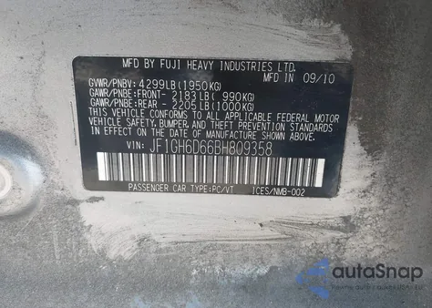 2011 Subaru Impreza Outback Sport из США, поврежденный, VIN JF1GH6D66BH809358